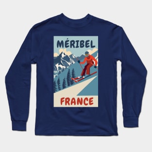 A Vintage Travel Art of Meribel - France Long Sleeve T-Shirt